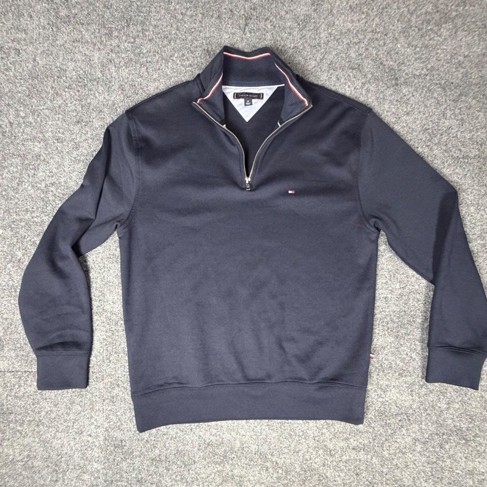Tommy Hilfiger Mens Quarter Zip Pullover Sweatshirt Black Small Mock Neck